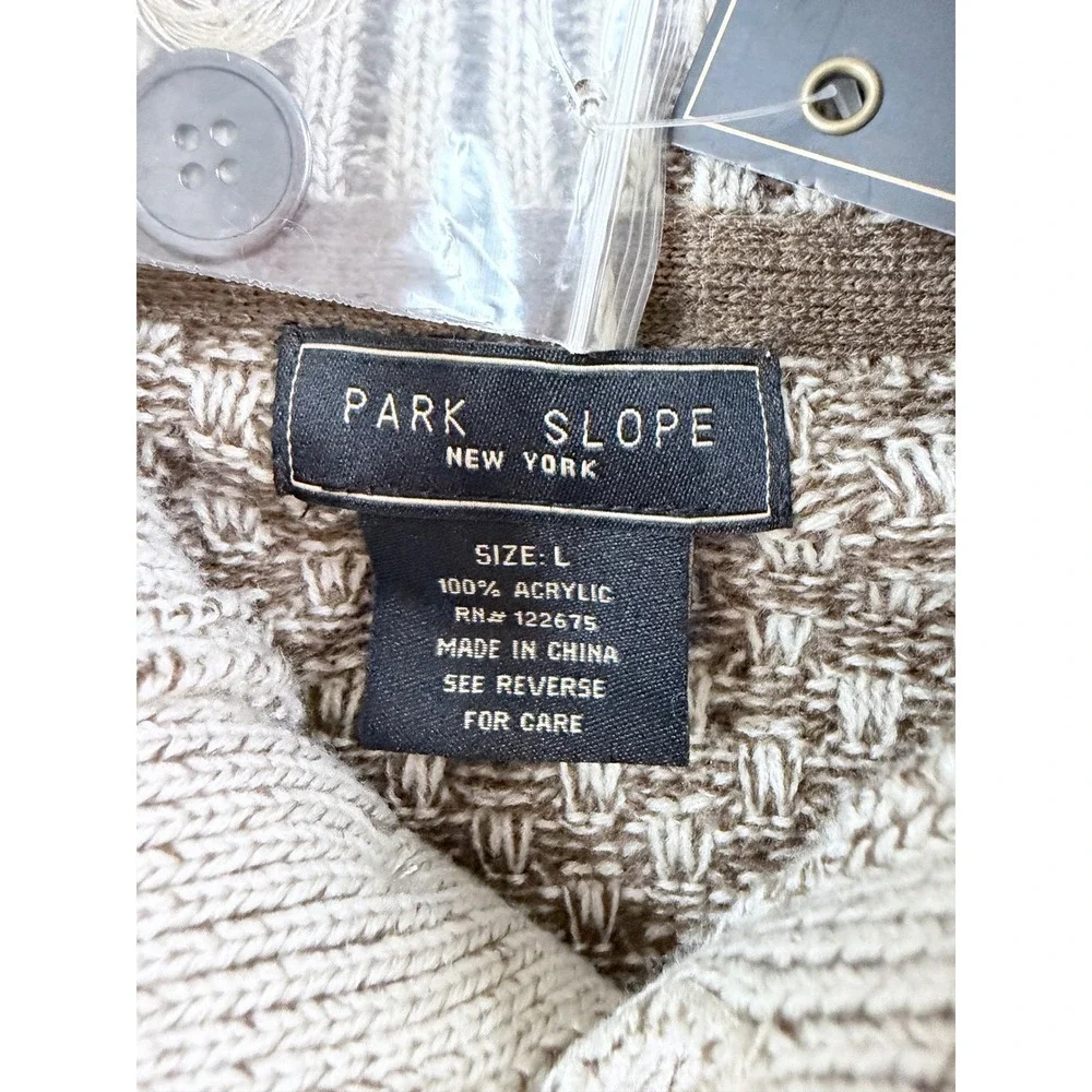 Park Slope Mock Neck Sweater Mens Large Brown Tan NEW Button Textured Pullover
